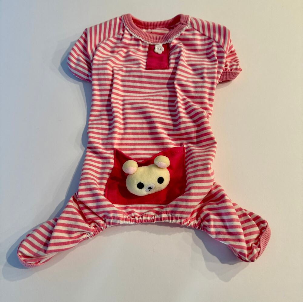 Pink Striped Dog Pajamas - Teddy Bear Pocket Size L (Fits 8-10 lbs)